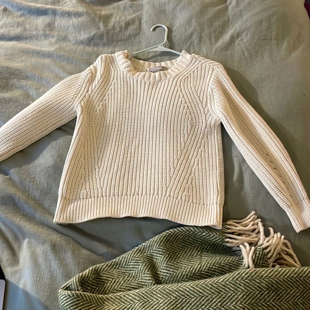 Everlane Women's Sweater Size S White Long Sleeve Knitted Crewneck Cotton Blend
